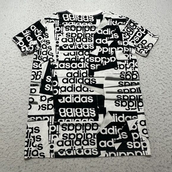 Adidas Boy's Large (14/16) Black White Logo Short Sleeve Athletic T Shirt - Picture 10 of 15